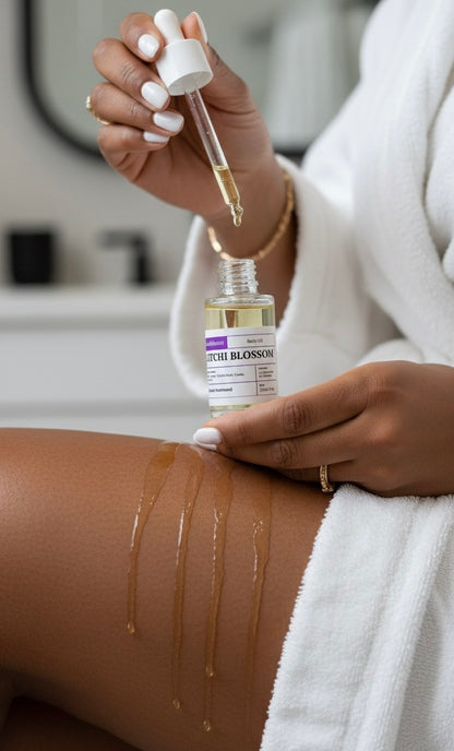 Person applying a skincare serum to their arm with a dropper bottle.
